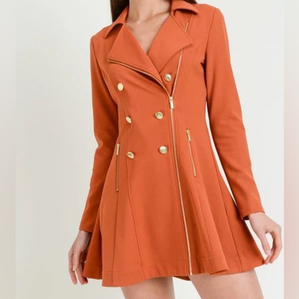 Love Tree Double Breasted Orange Zip Up A-line Trench Coat/Blazer NWOT Large